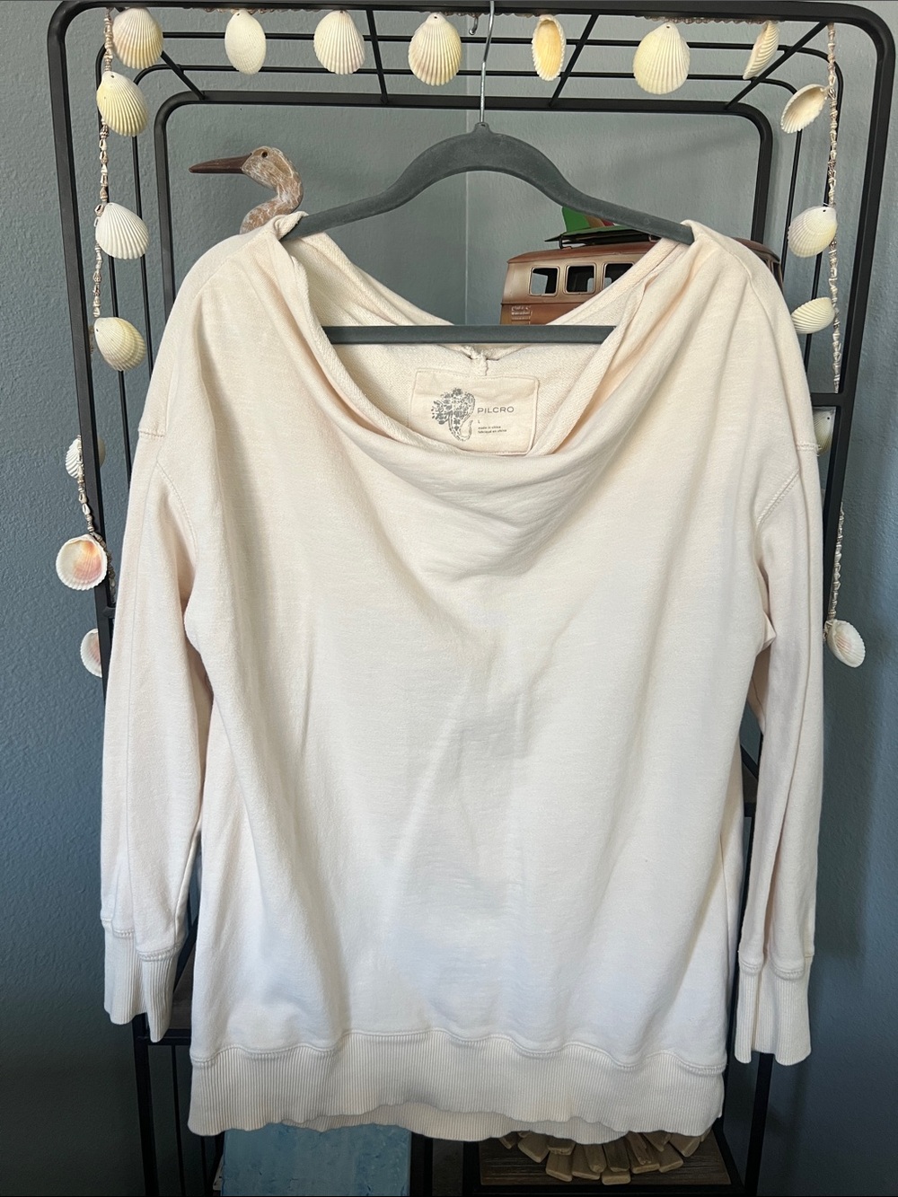 Like New Pilcro Cream Cowl Neck Sweatshirt size Large